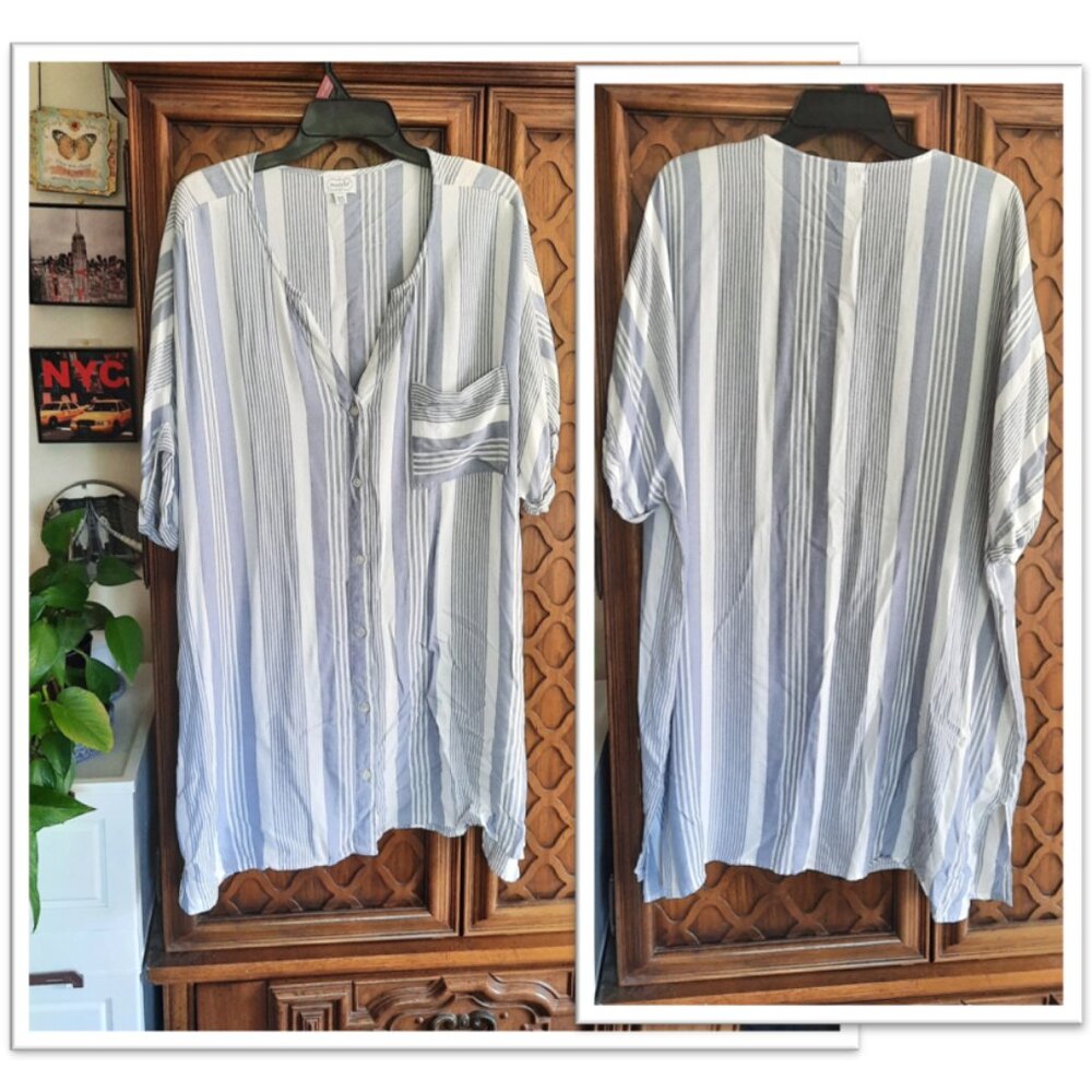 Mud Pie Soft Slouchy Beachy Striped Tunic Shirt Dress - Size L